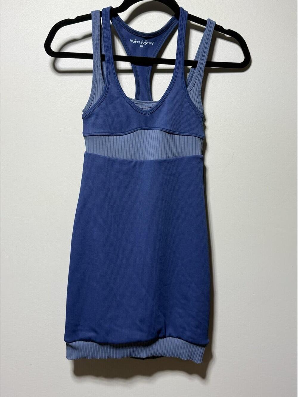For Love & Lemons Bella Dress Blue Ribbed Layered Active Mini Racerback XS